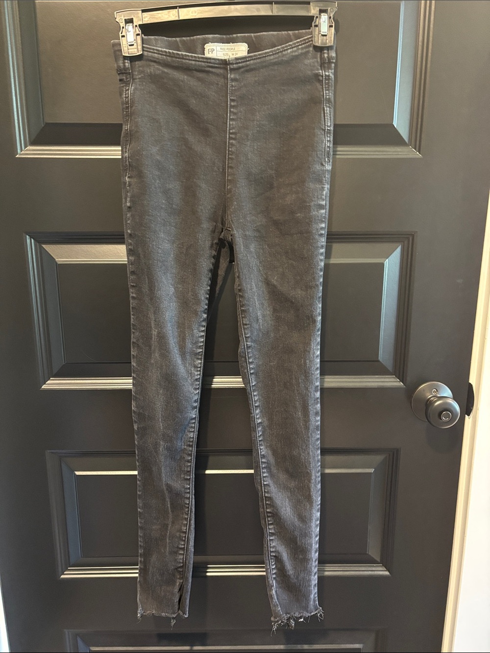 Free People Charcoal Skinny Jeans with Frayed Hem